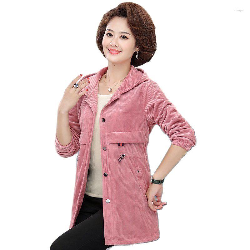 

Women's Trench Coats 2022Autumn And Winter Mothers Wear Mid-Length Corduroy Jacket Windbreaker Covering Belly Slimming Ladies Top L54, Pink