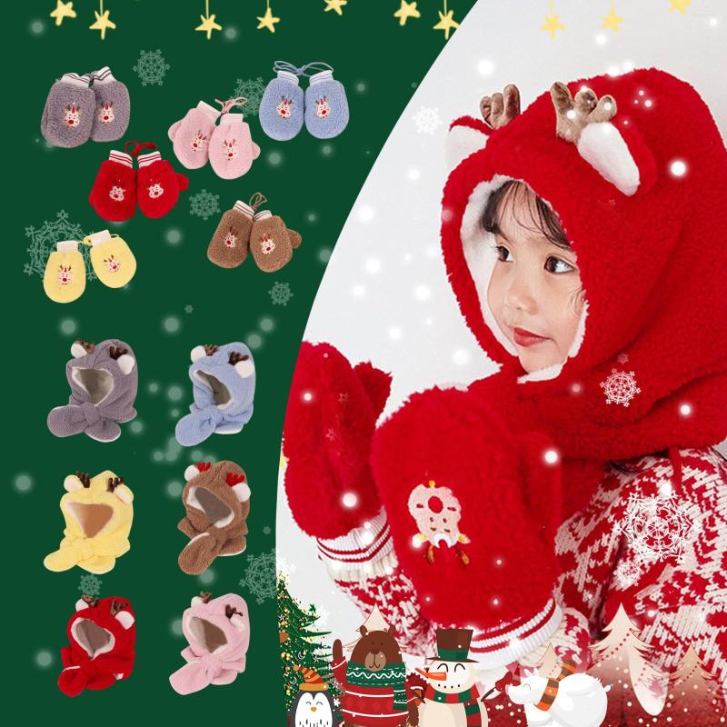 

Berets Wool Hats For Men With Ear Warm Scarf Protectors Hat Cartoon Plush Gloves Cute Thick Set Baby 12-18 Months, Khaki