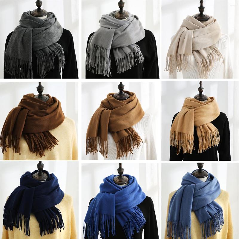

Scarves Autumn Winter Women Scarf Classic Pure Color Elegant Ladies Shawl Cashmere Feel Thicken Warm Oblong With Fringed 70x180cm