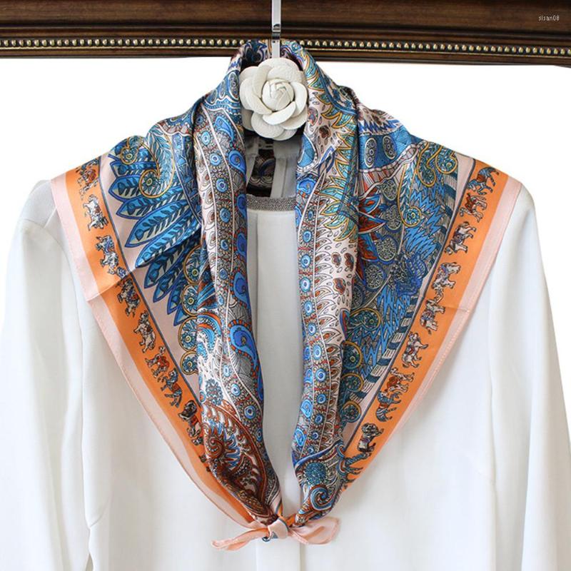

Scarves High-end Elegant Women's Fresh And Exquisite Art Cashew Flower Printed High Quality Plain Satin Silk Medium Size Ring Scarf Wrap