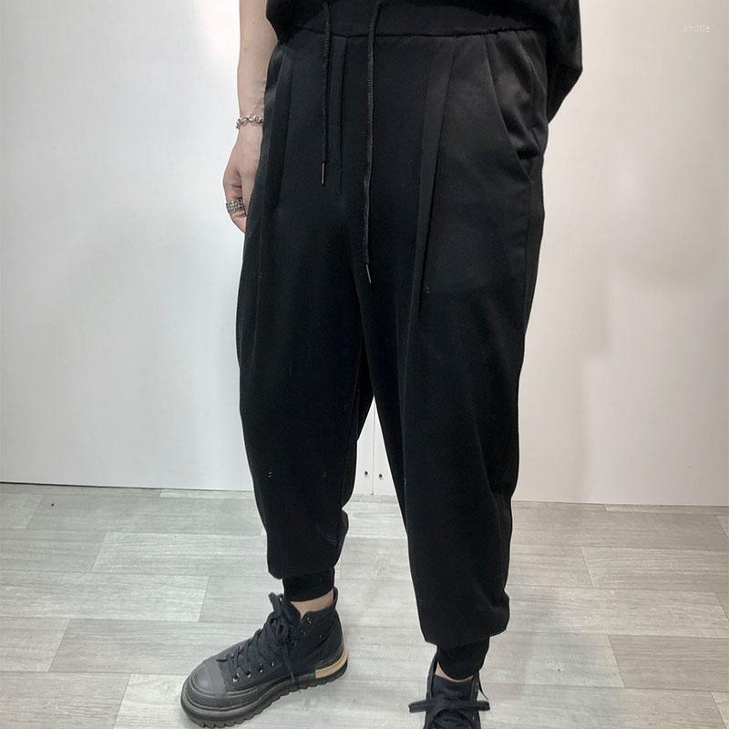 

Men' Pants Large Dark Department Simple Elastic Loose Tooling Cropped Men' Japanese Harajuku No Iron Leggings Tapered Pan, Black