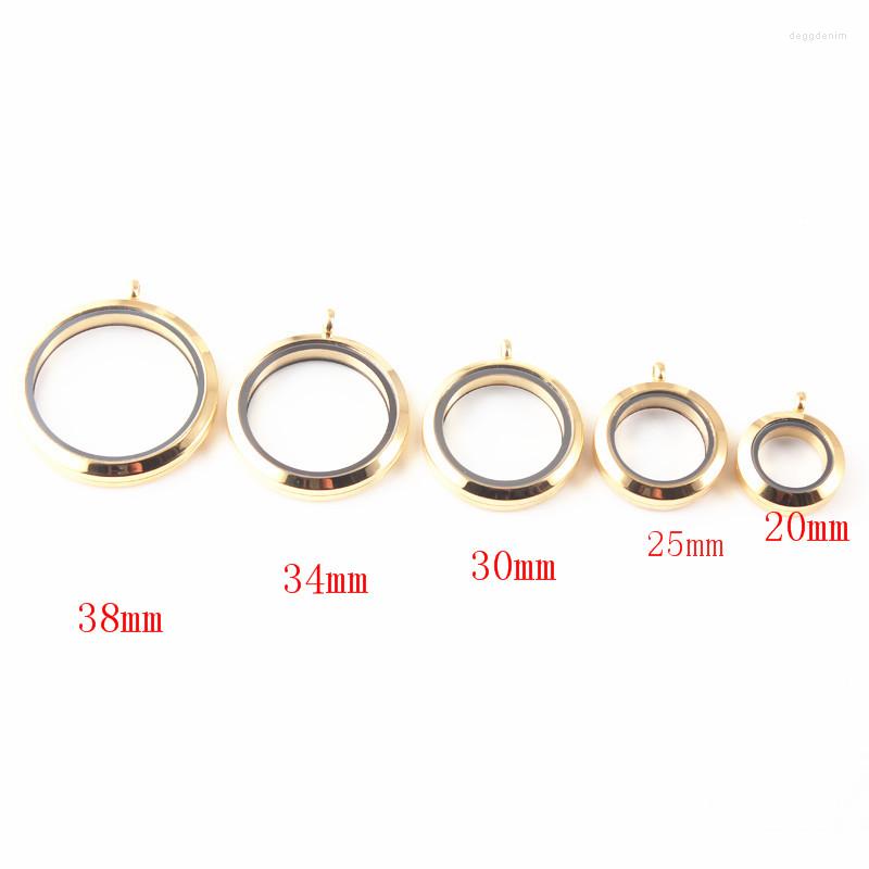 

Pendant Necklaces 5 Size 38mm 34mm 30mm 25mm 20mm Gold Round Floating Charms Locket Stainless Steel Screw Glass Wholesale