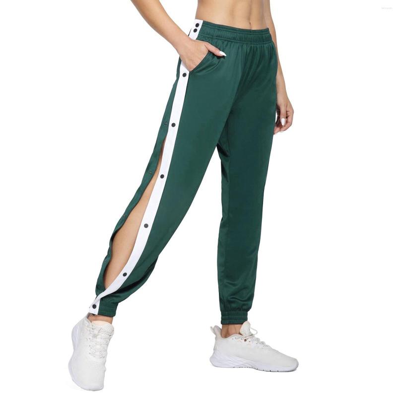 

Women' Pants Women Side Buttons Tear Away Long Active Sports Sweatpants With Pockets Patchwork Basketball Pantalon Pour Femme, Black
