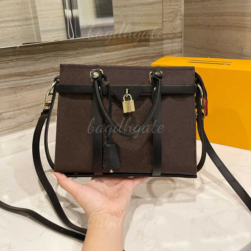 

Lvity Luxury Designer bag Briefcase Men lock Handbags Official print Fashion Shoulder large Brand High Quality purse mobile phone, Black