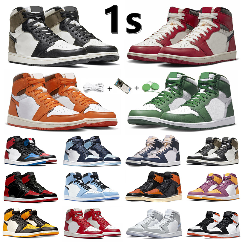 

Jumpman 1 1s Mens Basketball Shoes Lost Found Gorge Green StarFish Bred Patent Dark Mocha Grey Fog Denim Silver Newstalgia Shadow Men Women Trainers Sports Sneakers, Color#1