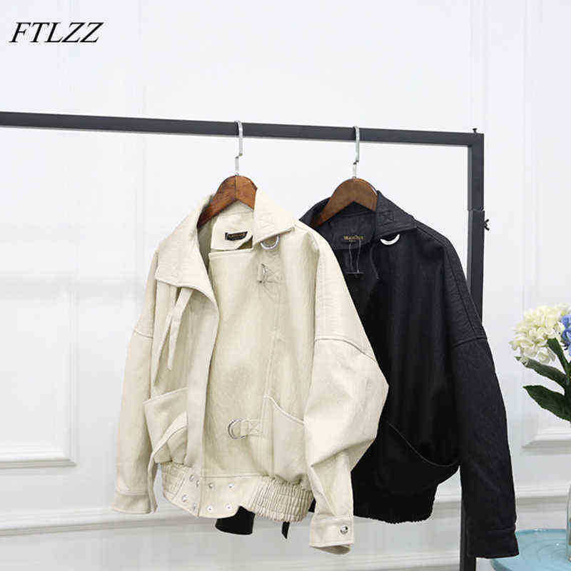 

Ftlzz New Fashion Street Faux Leather Jacket Women Casual Loose Batwing Sleeve Washed Pu Leather Jacket Biker Jackets J220727, Black