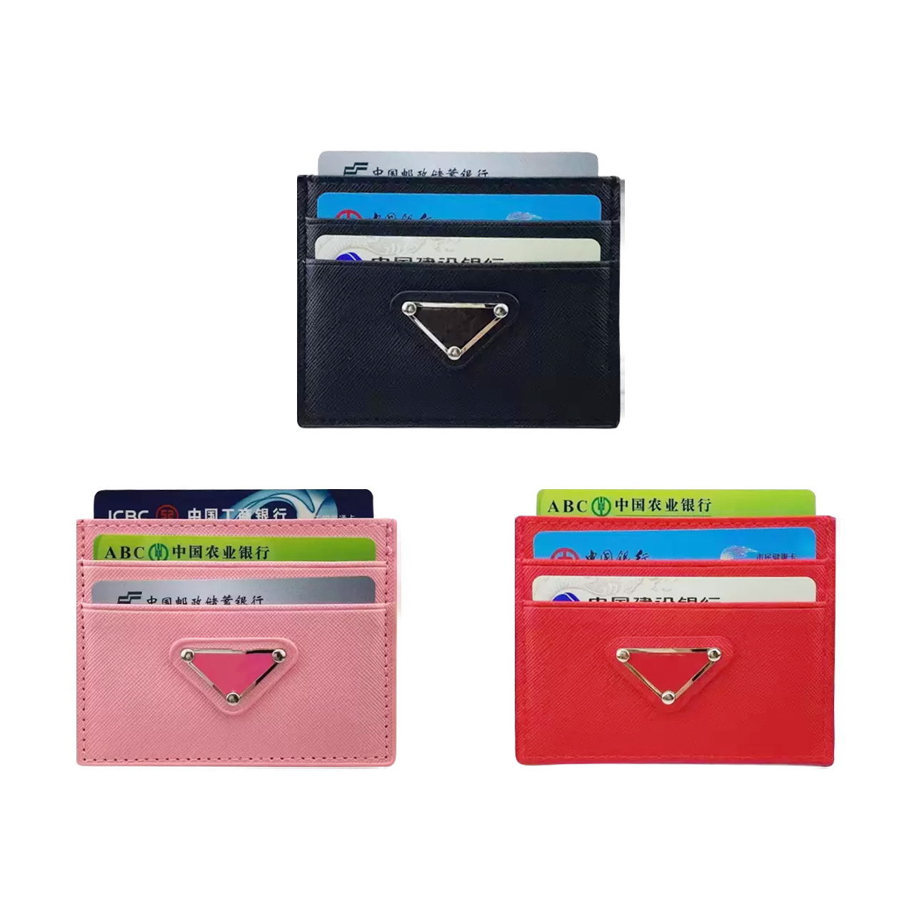 

fashion triangle wallets card holder Genuine Leather Women's Mens Purses wallet Holders Coin card slots Key Pocket bags keychain Luxurys Designers case wristlets, Carton