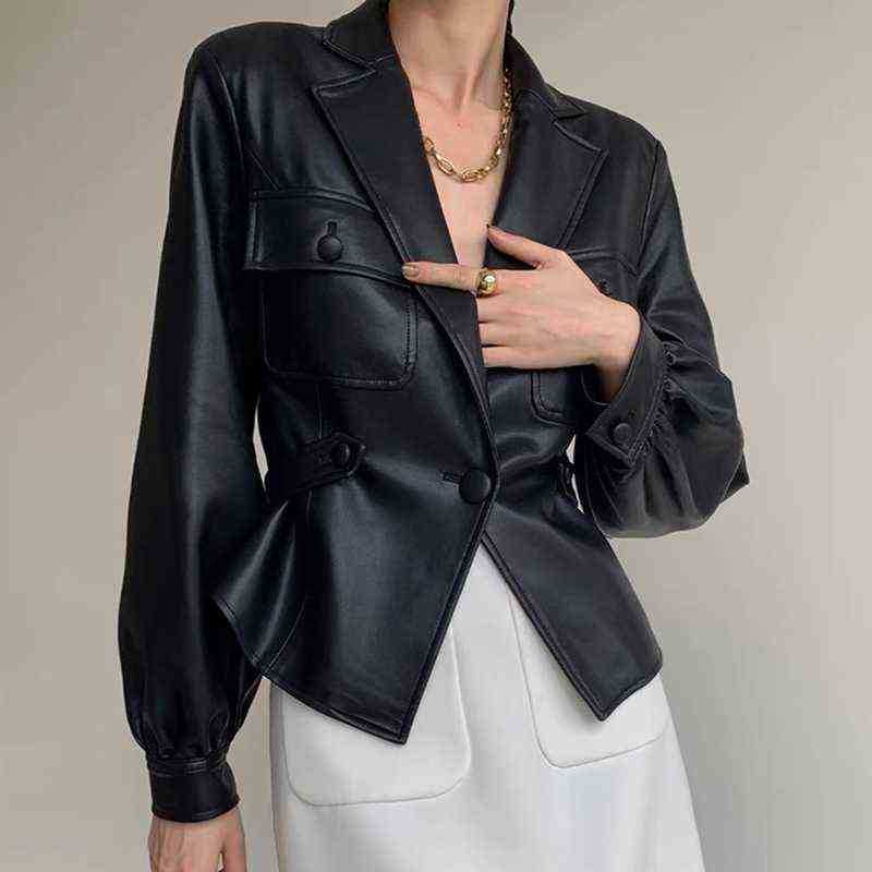 

Leather Jackets 2022 Spring Fashion Black Leather Jacket Motorcycle Biker Jackets Lady Clothing Full Sleeve TF3909 J220727, White