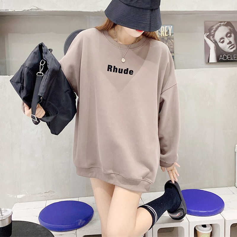 

Rhude Letter Flocking Printed Sweater 2022 Autumn Korean Simple Loose Long Sleeve Women Hooded Jackets Coats, Purple