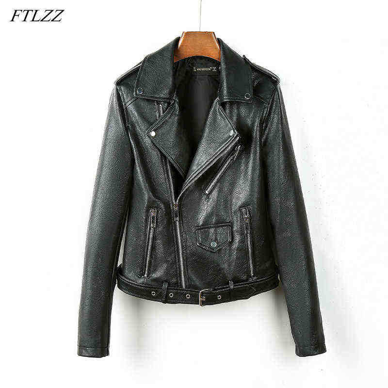 

Ftlzz Spring Women 2022 Black Leather Jacket Bomber Motorcycle Biker Pink Burgundy Outerwear With Belt Lady Pu Leather Jacket J220727