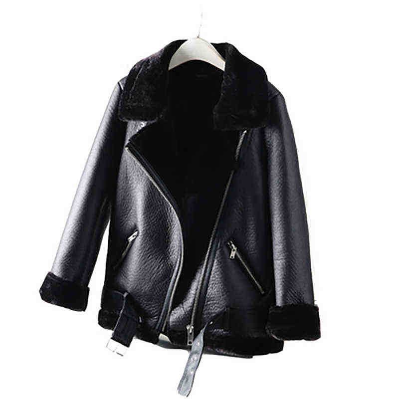 

2022 New Winter Women Thick Faux Leather Fur Sheepskin Jacket Female Leather Jacket Aviator Jacket Casaco Feminino J220727, Burgundy