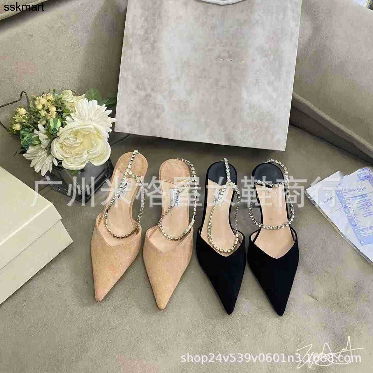 Designer Sandals High version JC one line buckle Rhinestone sandals women's summer new Asymmetrical high heels shoes Size 34-40