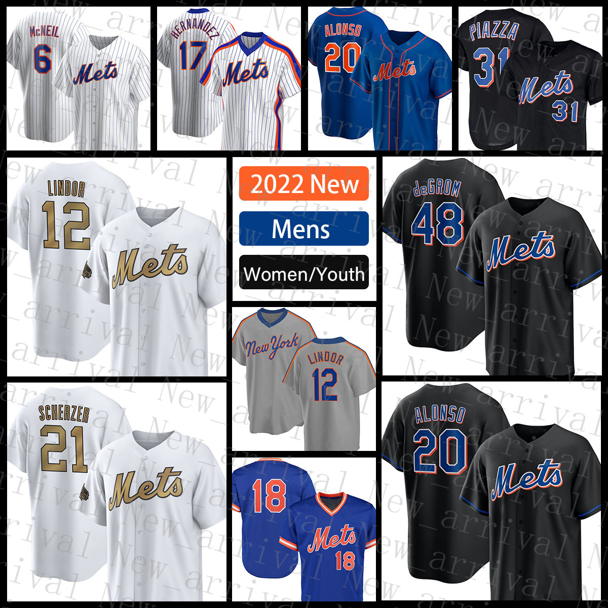 

2022 2023 New New York''Mets''Baseball Jersey 12 Francisco Lindor 48 Jacob deGrom 20 Pete Alonso 21 Max Scherzer 31 Mike Piazza 6 Starling Marte, Mens(daduhui