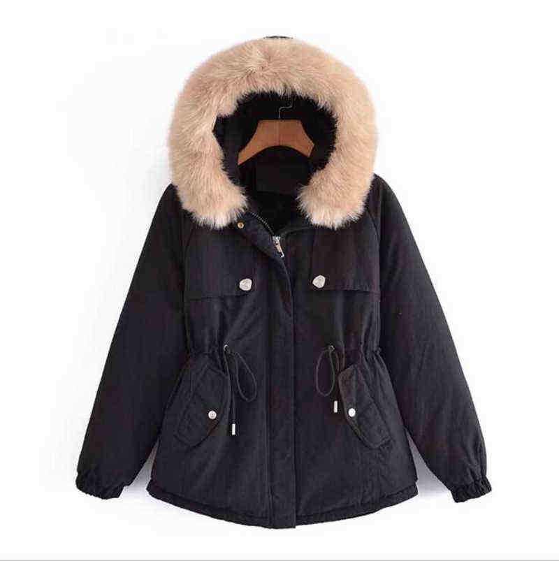 

2021 Winter Zipper Hooded Large Fur Collar Jacket Women Thicker Long Cotton Quilted Jacket Women Hooded Parka Warm Female J220727, Beige