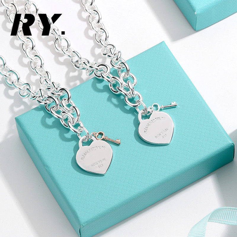 

Hight quality TF heart pendant with key charm necklace 925 sterlling silver jewelry Designer Luxury Brands Classic Wedding Valentine chunky lobster clasp necklace