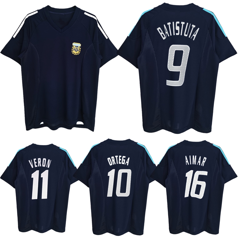 

2002 Argentina BATISTUTA retro soccer jerseys 02 03 ZANETTI Batistuta Ortega VERON Simeone Aimar Crespo classic vintage football shirts, 2002 away jersey