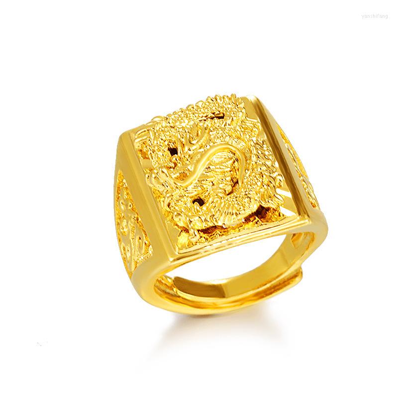 

Cluster Rings 24K Pure Yellow Gold Ring For Men Luxury Dragon Adjustable Gentleman Wedding Party Jewelry Gift 2022 Trend