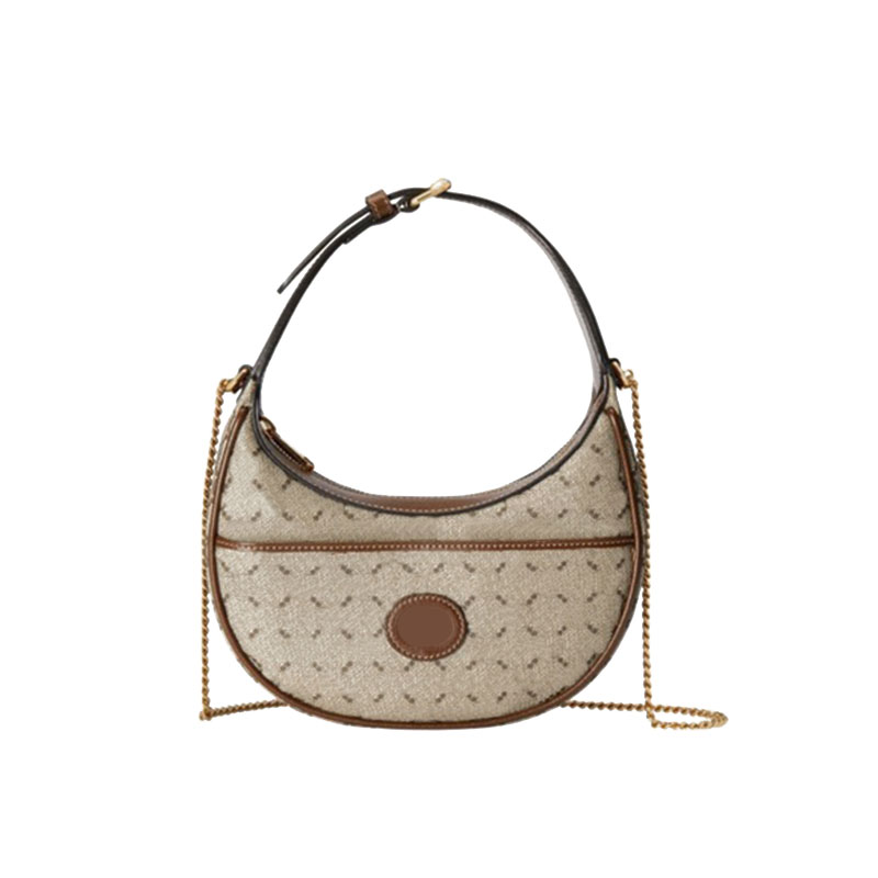 

Portable Armpit Bag Chain Shoulder Cross Body Bags Women Handbag Classic Letter Print Zipper Open Adjustable Leather Shoulder Strap Lady Clutch, Brown
