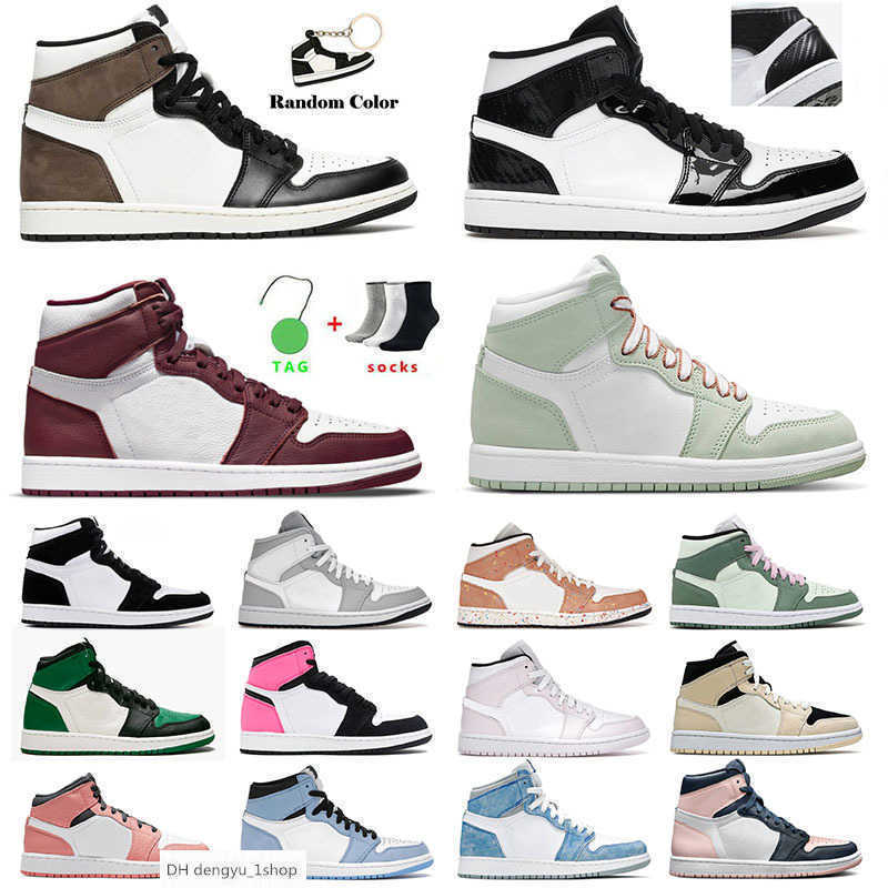 

High Quality Jumpman 1 1s Mens Womens Basketball Shoes Sports Sneakers Brushstroke High University Blue Bordeaux Mid Carbon Fibe designer shoe OG, A4 36-46 twist