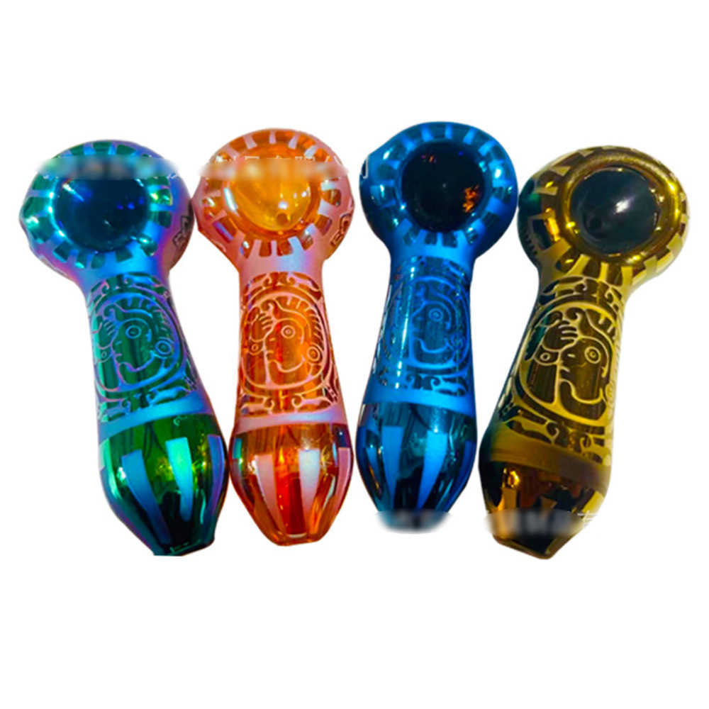 

Smoking glass pipe electro-plating hand spoon pipes fancy colorful tobacco pipes wholesale