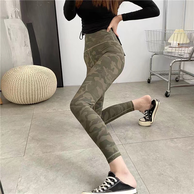 

LL Leopard Align Leggings Yoga Pant Women's High Waist Sweatpants Cheetah Polyamide Ground Sports Fitness Ninth Tight Pants 25", Camo grey