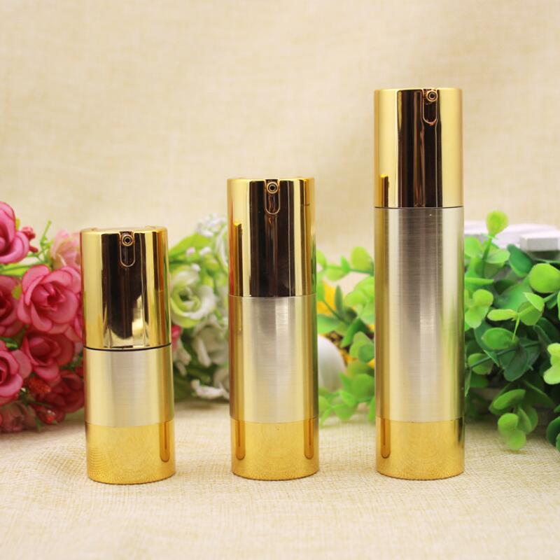 

15ML 30ML 50ML Gold Silver Cosmetic Airless Bottle Portable Refillable Pump Dispenser Vacuum Bottles For Travel Lotion 100pcs