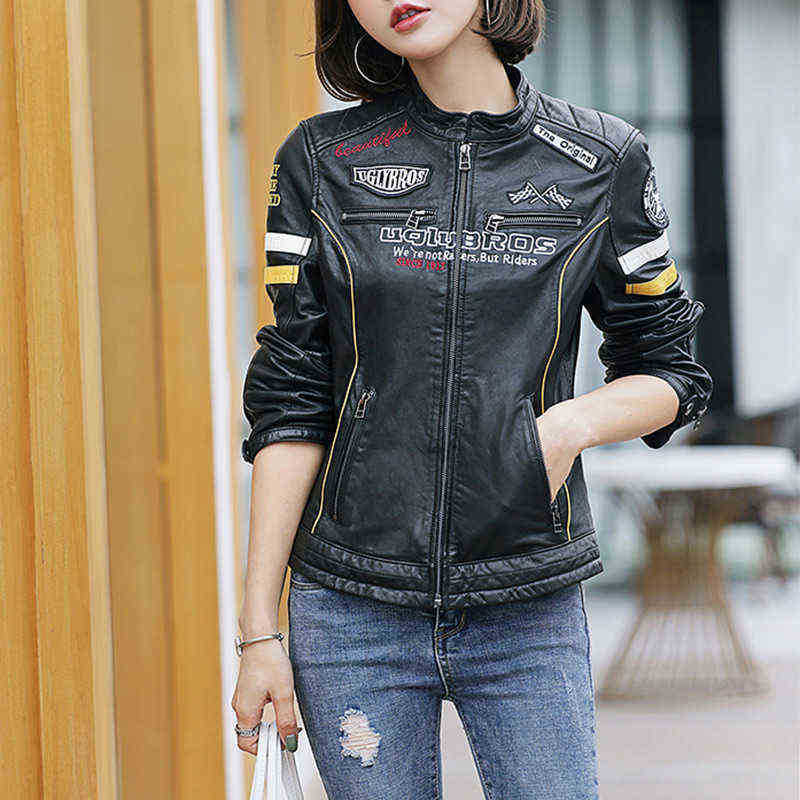 

2022 Newcomers Vegetable Leatherette Women 100 Genuine Sheepskin Leather Jackets Lady Motorcycle Biker Leather Jacket S4821 J220727, Black