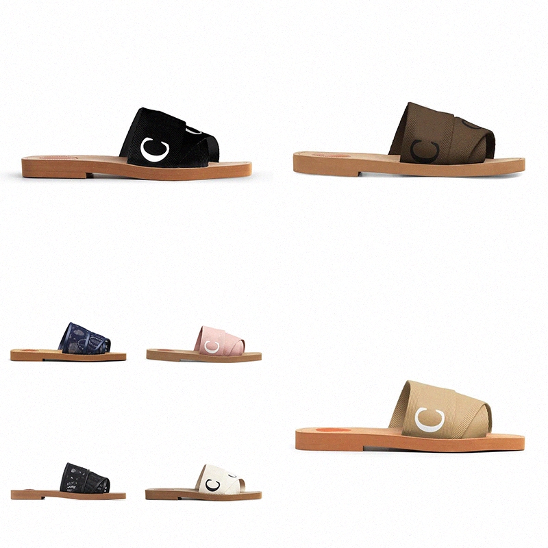 

Slippers Designer Women Woody Flat Mules Sandals Slides Sail Canvas White Black Women Outdoor Beach Slipper shoes X28S#