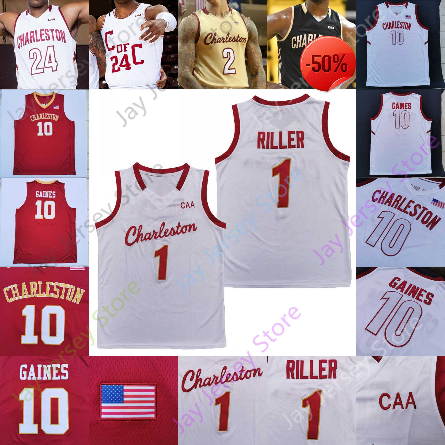 

Charleston Cougars Basketball Jersey NCAA College Grant Riller Brevin Galloway Jaylen McManus Sam Miller Zep Jasper Brantley Chealey Johnson, Red