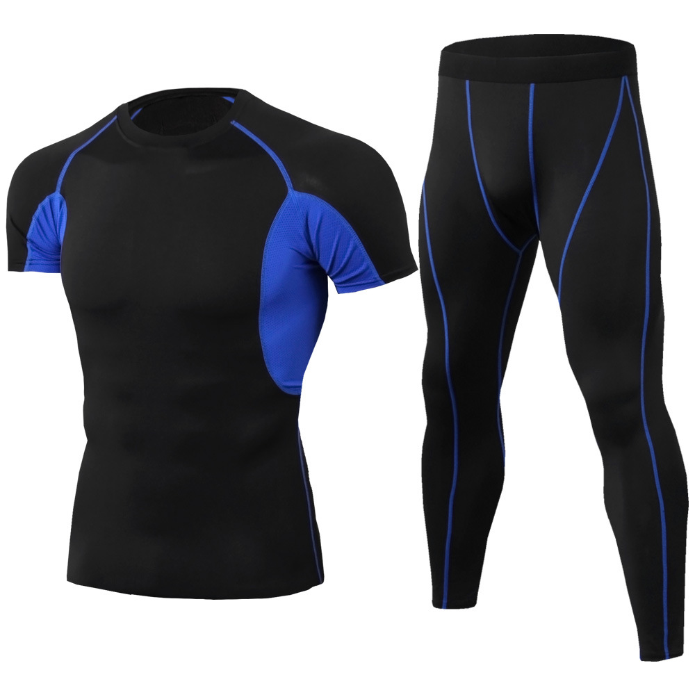 Gym Clothing Men's PRO Fitness Workout Suit Stretch Quick Dry Short Sleeve Pants