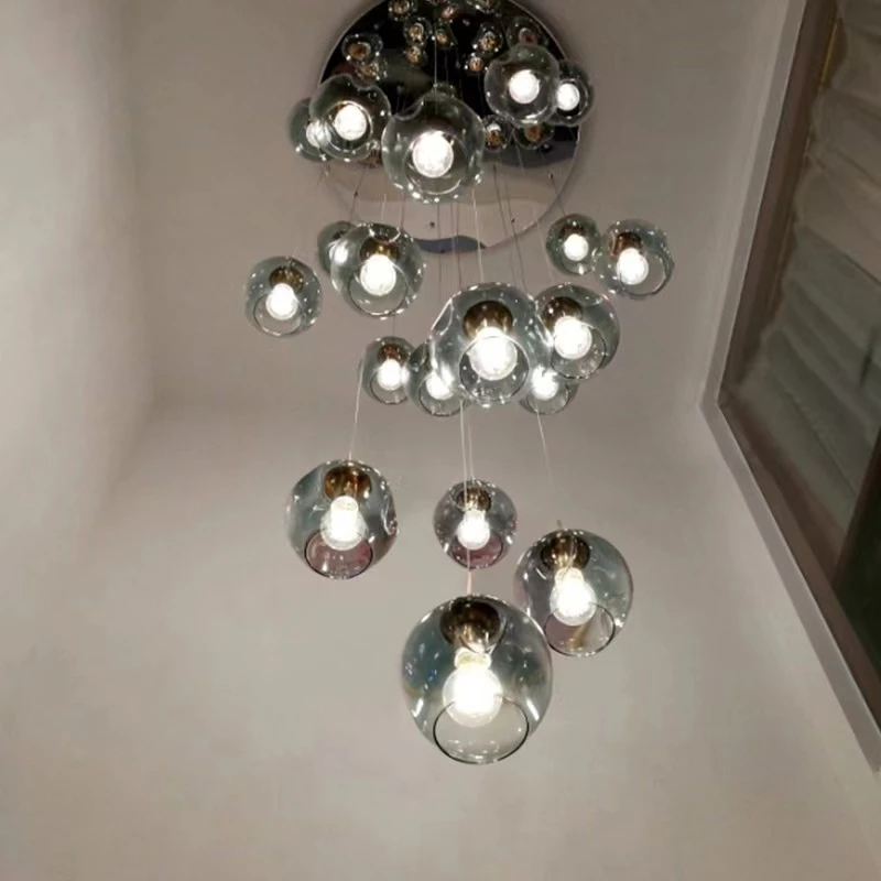 

Nordic staircase LED chandeliers glass ball long chandelier modern minimalist creative duplex villa rotating stairwell chandelier