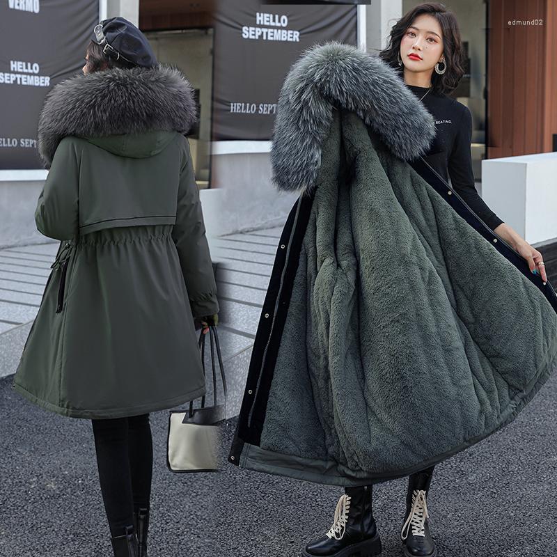 Women's Trench Coats 2023 Fashion Long Winter Coat Women Clothing Wool Liner Hooded Parkas Slim With Fur Collar Warm Jacket