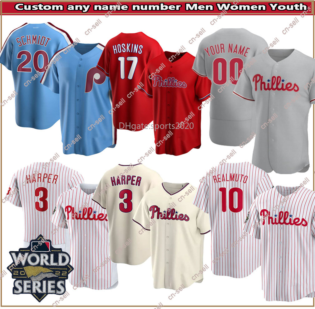 

Bryce 3 Harper Baseball Jersey JT Realmuto Philadelphia Mike Schmidt Alec Bohm Phillies Kyle Schwarber Nick Castellanos Bryson Stott Aaron Nola Rhys Hoskins Suarez, Women red