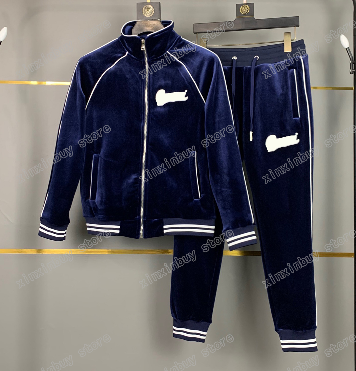 

xinxinbuy Men designer Coat Jacket velvet sets Letter embroidery Milano zipper print cotton long sleeve women blue white Black M-4XL, 01