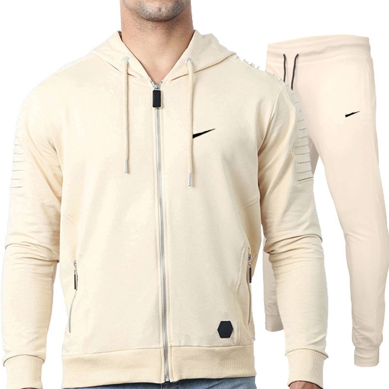 

Mens Casual Tracksuits Sportswear Jackets and Pants Two Piece Sets Men Women Fashion Jogging Suit Size -3XL, Beige