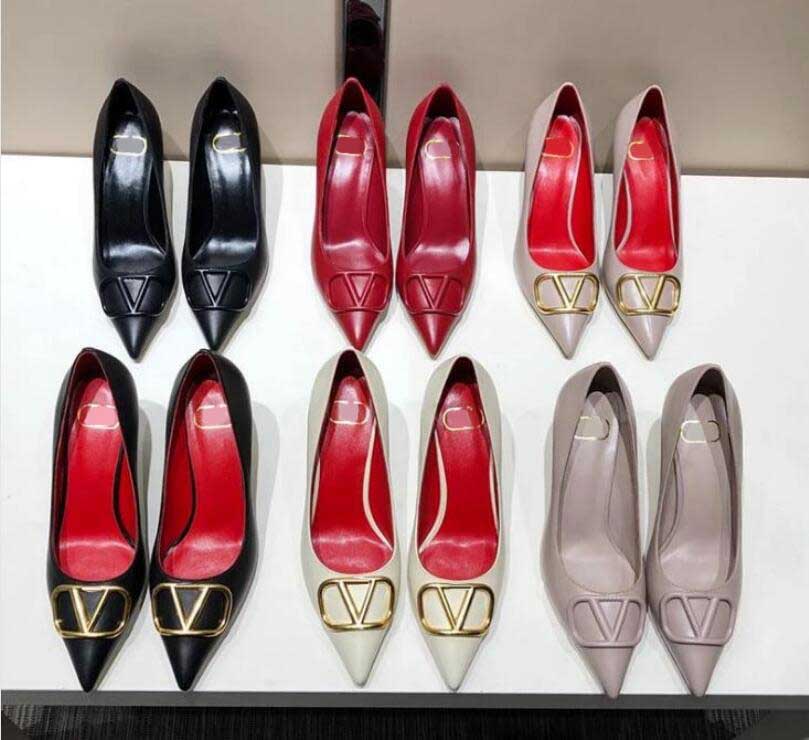 

Luxurys Women's High Heels Dress Shoes Metal Buckle Sandals Pointed Toe Pumps Single Slingback Classics Designer Leather Ladies Sexy Rivets Wedding With Box, 15