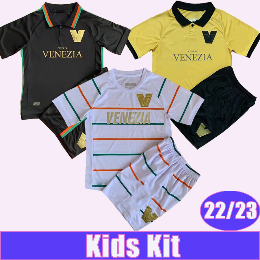 

22 23 Venezia Kids Kit Soccer Jerseys MAZZOCCHI TESSMANN ARAMU FIORDILINO JOHNSEN HEYMANS BUSIO CRNIGOJ Home Away 3rd Football Shirts, Tz10301 22 23 3rd no socks