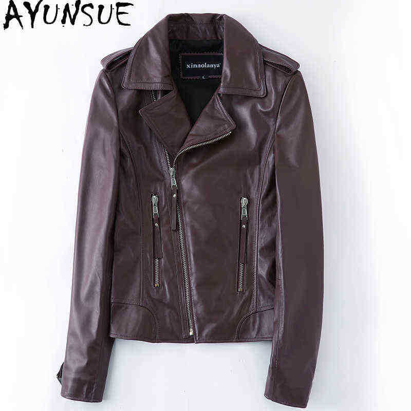 

Ayunsue 100 Genuine Leather Jacket Women Short Women Sheepskin Jacket Female Motorcycle Clothing Fashion 2021 Mujer Chaqueta 73 J220727, Purple