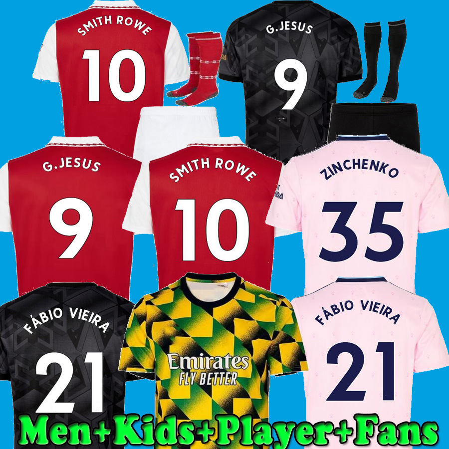 

22 23 JESUS SMITH ROWE PEPE SAKA soccer jerseys Fans Player MARTINELLI TIERNEY 2022 2023 NKETIAH football shirt Men Kids kit sets Gunners Fabio Vieira, Kids home no socks
