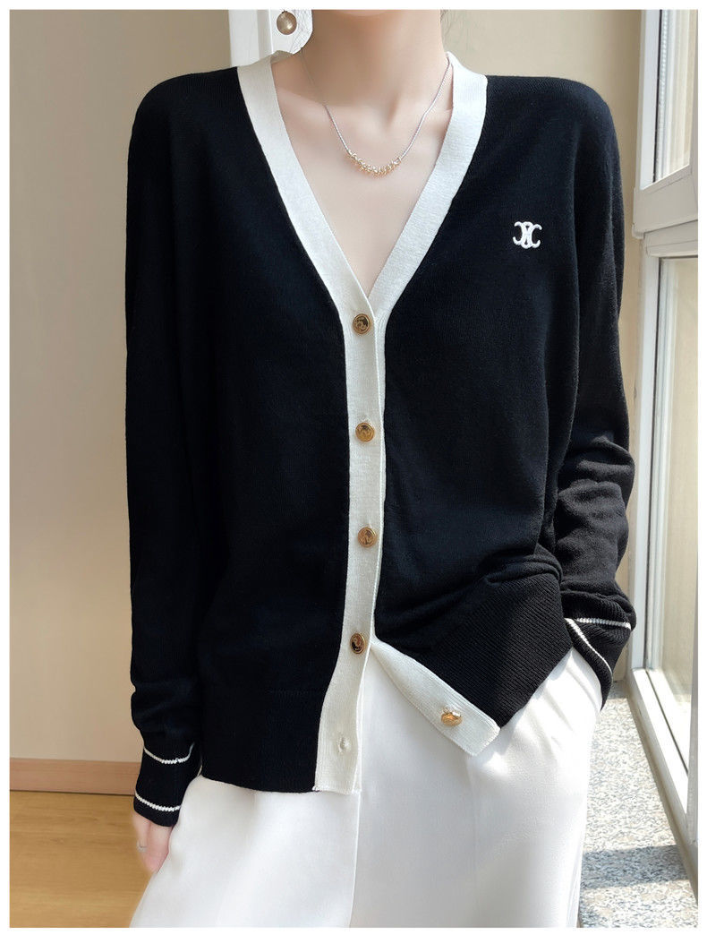 

2023 spring Women's Sweaters New for Wool Ladies Designer Channel Cardigan Knitted Sweater Casual white black pullover V-neck Stitching Cashmere top clothing