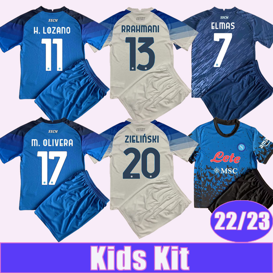 

23 Naples Kids Kit Soccer Jerseys MARADONA OSIMHEN OLIVERA FABIAN ZIELINSKI H. LOZANO ANGUISSA RRAHMANI ELMAS Home Away 3rd Halloween Football Shirt, Tz11537 22 23 home no socks