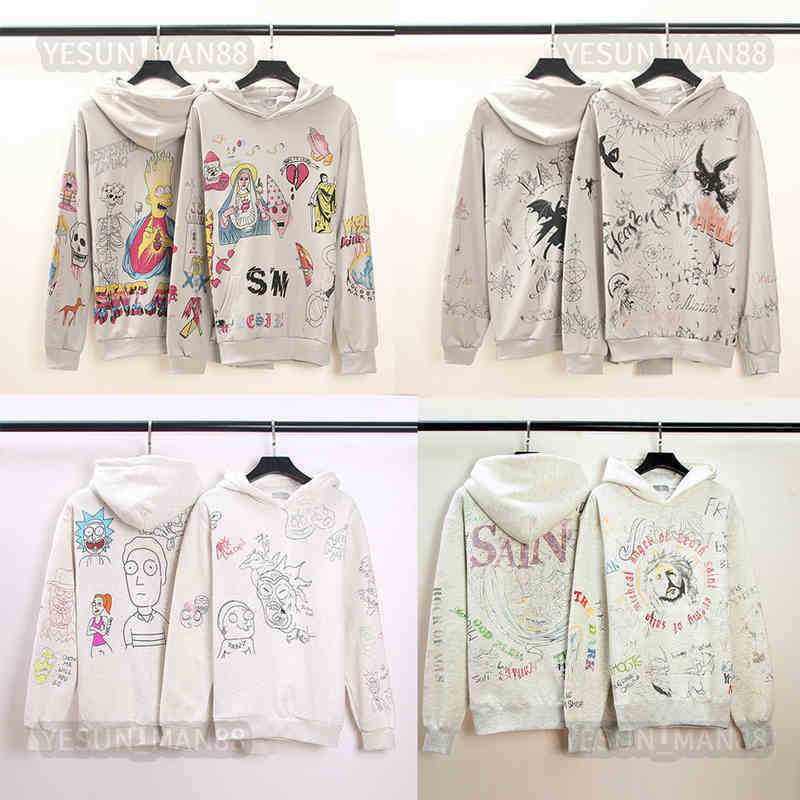 

Designer Kanyes Classic Wests Luxury Hoodie Fashion Cartoon Hand-painted Graffiti Printed Mens And Womens Loose Coat Pullover Sweater Hooded