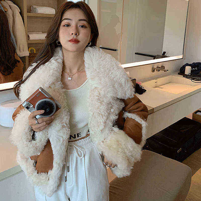 

Women Real Sheepskin Leather Coat Thick Warm Spring Autumn Fur Coats Lady Fashion Lamb Fur Shearling Outfit ZJ3902 J220727, Camel