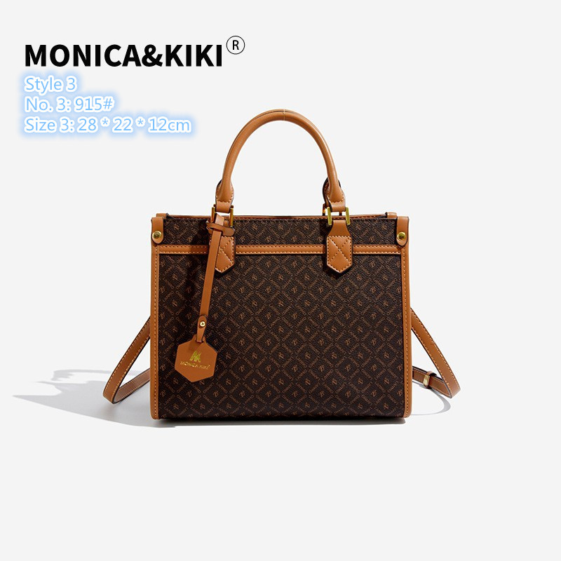 

Factory direct ladies shoulder bags 3 styles sweet geometric fashion handbag thickened printed leather tote bag elegant contrast backpack, Coffee-915#-style 3