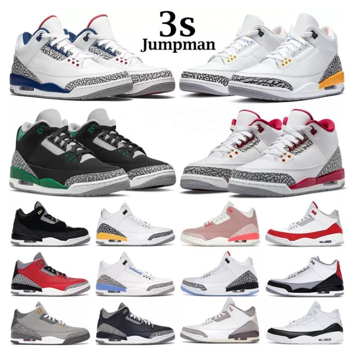 

Jumpman 3 Basketball Shoes 3s Retro Sneakers Muslin Pine Green Desert Elephant Dark Iris Racer Blue Neapolitan Unc Cardinal Red Black Cat Cool Grey 36-47