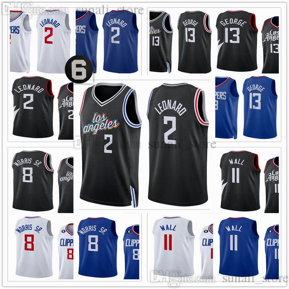 

2022-23 City Black 13 Paul Basketball George 2 Kawhi Jerseys Leonard John 11 Wall Marcus 8 Morris Sr. Blue White Edition Shirts Mens Women Youth Kids