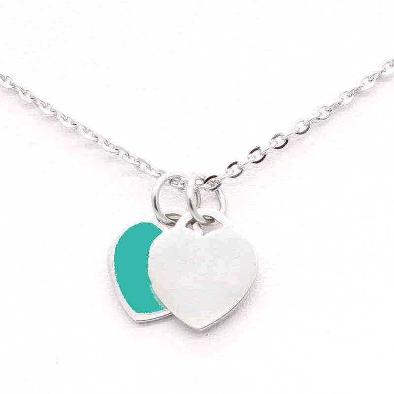 

Stainless Steel Chain Enamel Double Heart Lover Necklaces Women Necklace Fashion Pendants 12 Colors