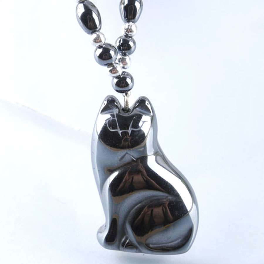 

Men Women Hematite Cat Pendant Necklaces Natural Stone Black Hematite Charms Chokers Clavicle Chain Necklace Jewelry F3036