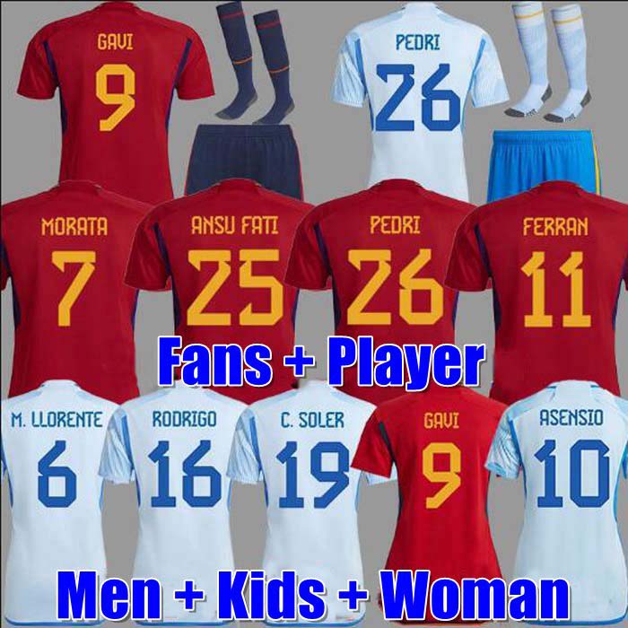 

22 23 Spain soccer jerseys 2022 2023 PEDRI Espana MORATA FERRAN KOKE GAVI AZPILICUETA fans Player football shirts men woman kids kits LLORENTE ANSU FATI CARVAJAL OLMO, Away kids