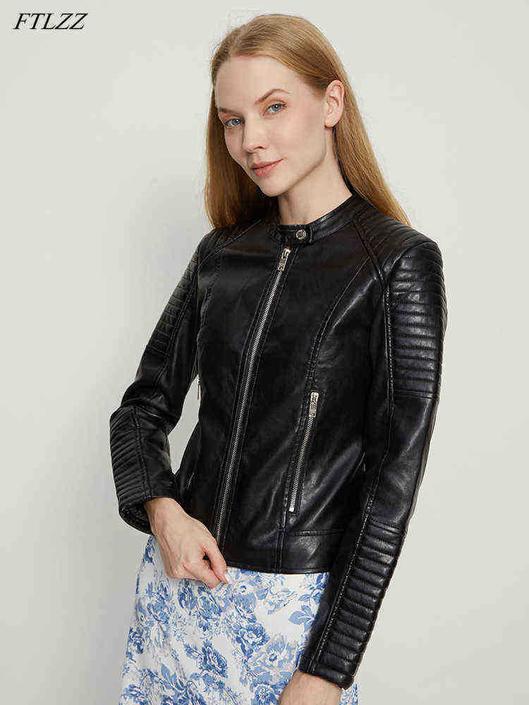 

Ftlzz New Spring Women Slim Zipper Black Pu Faux Leather Short Jacket Moto Biker Female Oneck Jacket Streetwear Ladies Outfit J220727, Pink